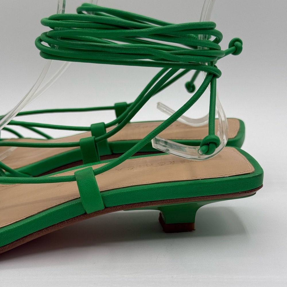 Veronica Beard Jungle Green Foley Heel Tie Sandals Size 6M - Picture 16 of 16
